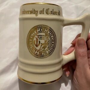 University of Colorado White & Gold Ceramic Beer Mug Vintage NCAA Football